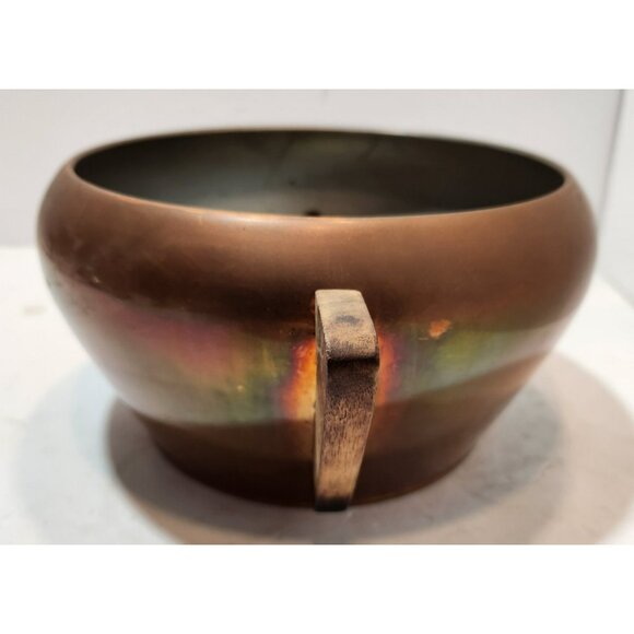 Vintage Round Art Deco Copper Pot With 2 Wooden Handles - Picture 5 of 16